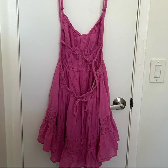 Free People Pink Casual Mini Dress boho-size M - Picture 3 of 7